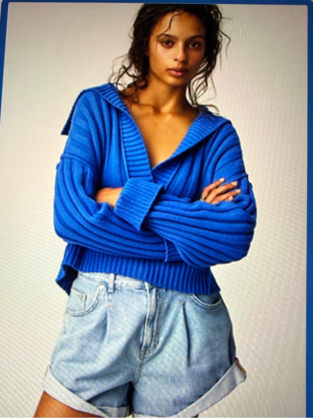 Free People Rudi Funnel Neck Sweater. Size M. color Blue Ensign.